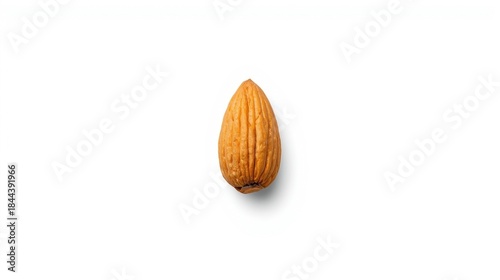 A single almond isolated on a pure white background, showcasing its brown color and textured surface, ideal for culinary or nutritional use
