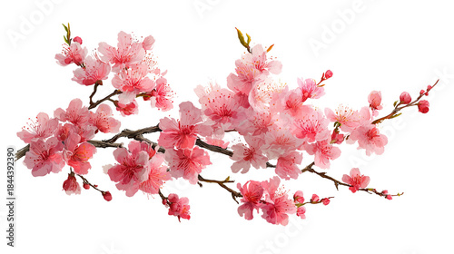 Cherry blossom branch with delicate pink flowers transparent png background. Ai generated