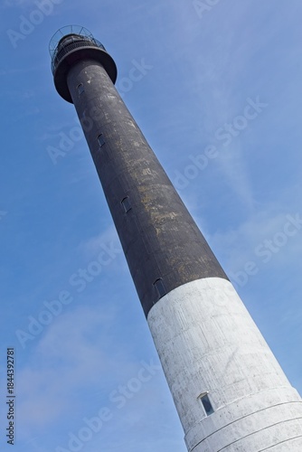 Close-up of Sõrve lighthouse with clear blue sky in the background, Sõrve Peninsula, Saaremaa, Estonia.