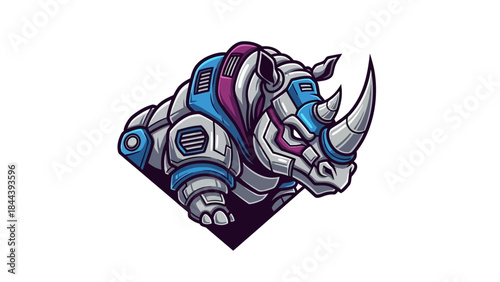 Futuristic Rhinoceros Robot Illustration.
