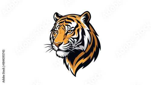 Tiger Head Illustration with Striped Fur.