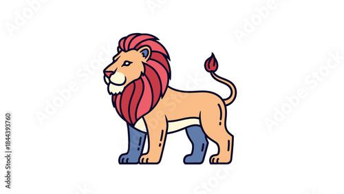 Cartoon Lion with Red Mane Standing.