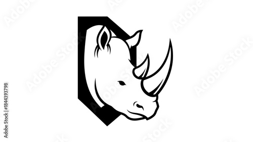 Black and White Rhino Head Illustration.