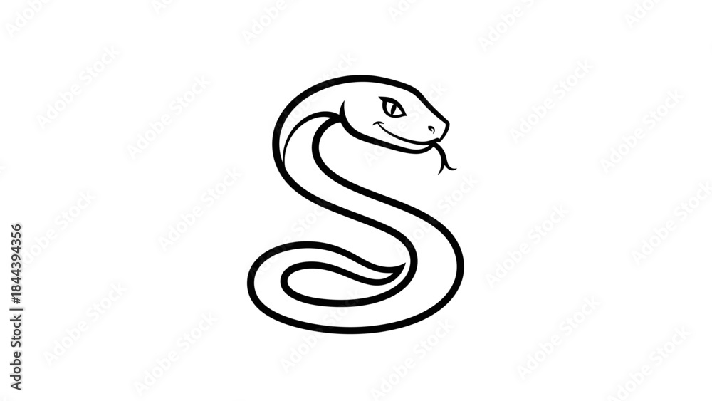 Fototapeta premium Simple Black Line Drawing of a Snake.
