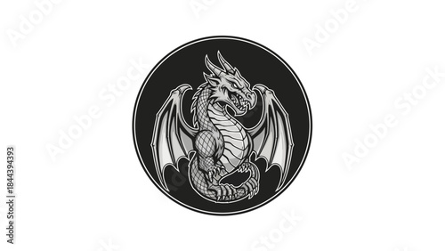 Black and White Dragon Illustration Design.