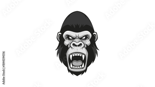Angry Gorilla Head Illustration Black White.