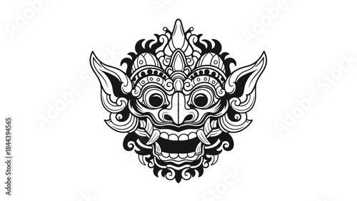 Traditional Balinese Mask Illustration Detailed Design.