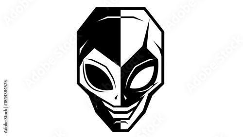 Black and White Alien Head Illustration.