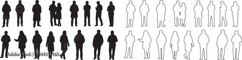 Set of diverse people silhouettes and outlines. Isolated vector for architectural plans and graphic design. isolated PNG with Transparent Background