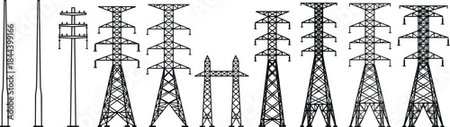 high voltage infrastructure silhouettes for electricity distribution, industrial energy vector collection