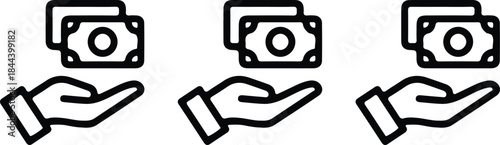 three hand holding receive amount icon set vector illustration