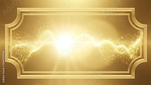 Elegant Golden Sparkle Wave Frame with Bokeh Lights.