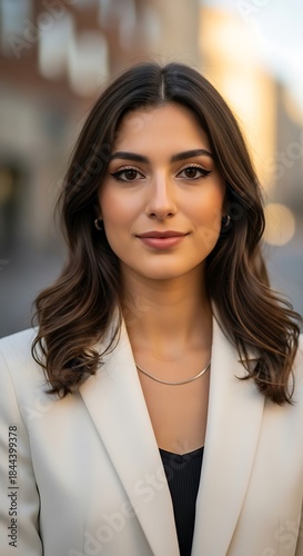 Confident Woman in White Blazer - A Portrait of Professionalism and Style.