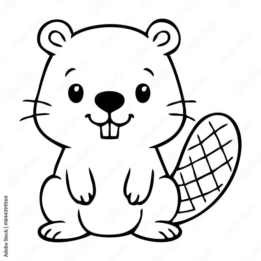 Obraz premium Dibujo sencillo con líneas de castor simpático
