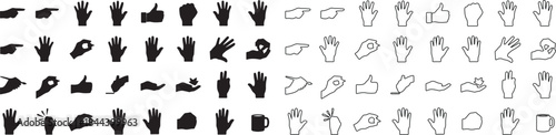 Large Set of Modern Hand Gesture and Object Icons in Solid and Outline Vector Style isolated PNG with Transparent Background