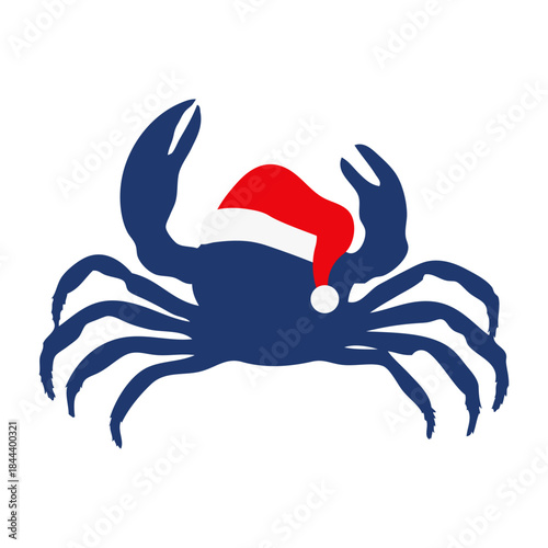 Logo con silueta de cangrejo con sombrero de Santa Claus para tarjetas y felicitaciones de Navidad