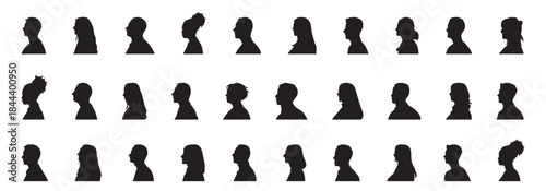 Silhouette avatar icons of different occupations sideview.