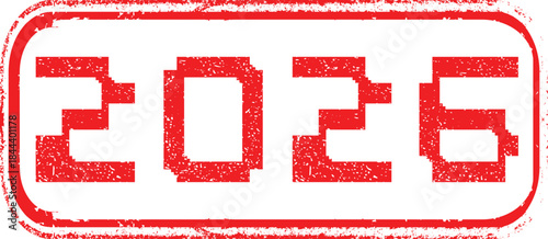 2026 - stamp texture distressed numbers for new year calendars . Textured industrial digits, rough typography for posters, tech and creative layouts. Vector illustration
