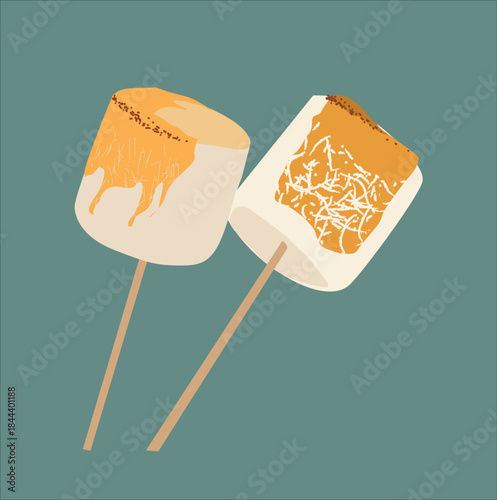 roasted marshmallows. Marshmallows on wooden stick 
