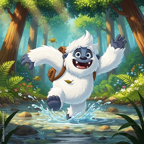 Joyful Yeti Adventure - A Whimsical Forest Encounter.