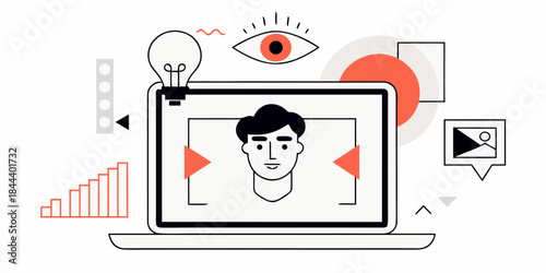 Creative ideas visualized on a laptop screen with an eye and lightbulb