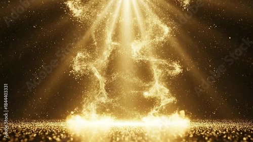 Golden Light Beams Illuminating a Glittering Crowd.