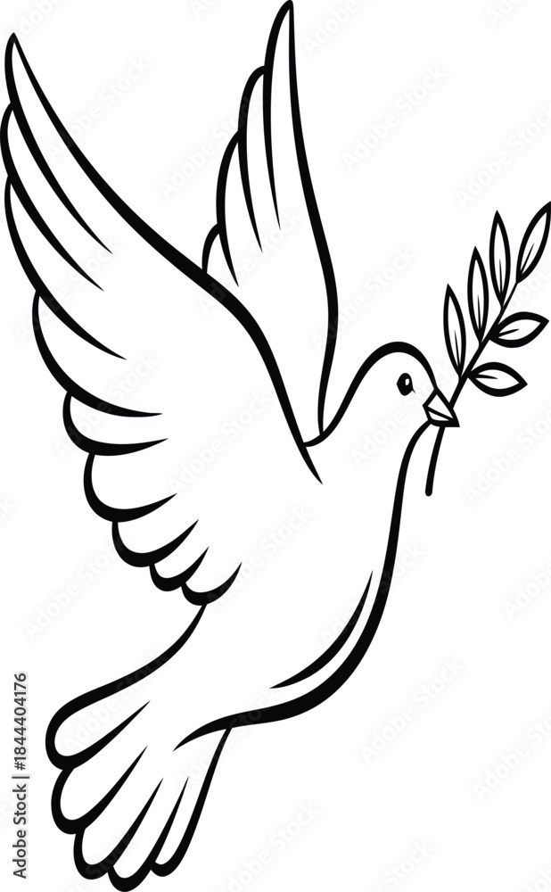 Obraz premium A gracefully drawn dove in flight carrying an olive branch