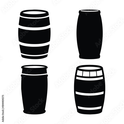 Collection of black barrel silhouettes for various liquids