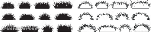 Diverse Set of Black Grass and Bush Vector Silhouettes and Outline Drawings for Design isolated PNG with Transparent Background