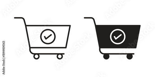 Shopping cart check icon flat and stroke collection for ui ux work.