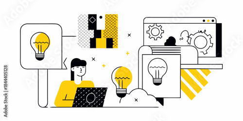 Conceptual illustration of innovation ideas technology and human creativity combined