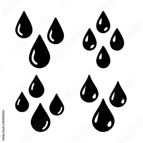 Water drop icon set, isolated fluid droplets on white
