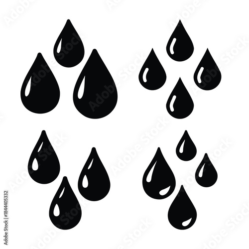 Water drop icons set with liquid and rain symbols collection