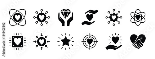 Core values icons set depicts essential beliefs principles and philosophy representing organization or individuals ethical foundation