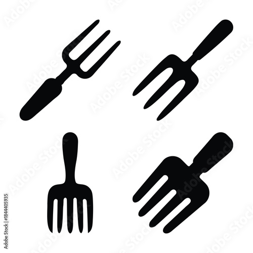 Garden hand fork silhouettes, essential tool for garden work