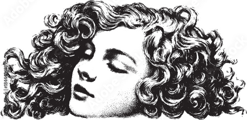 Stylized hair waves in a vintage vector illustration. Intricate details create a classic feminine hairstyle set for visual impact.