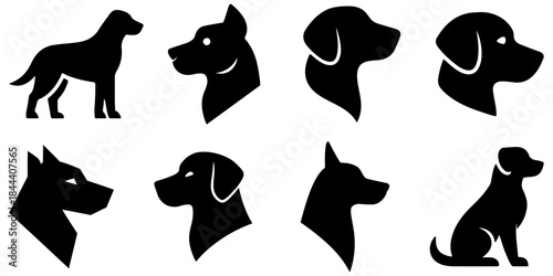 Collection of dog silhouettes isolated on transparent background, isolated on white background, Vector, illustration