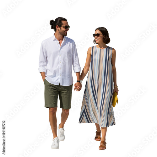 Couple Holding Hands on a Sunny Walk – Effortless Style and Shared Connection

