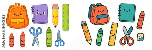 Cute school supplies set with cartoon character for kids and student learning
