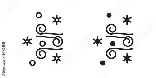 Snow blowing icon set. Outline symbol editable.