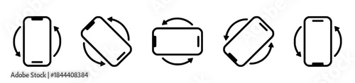 Different orientation of smartphone with arrows indicating screen rotation change and adaptation of application interface