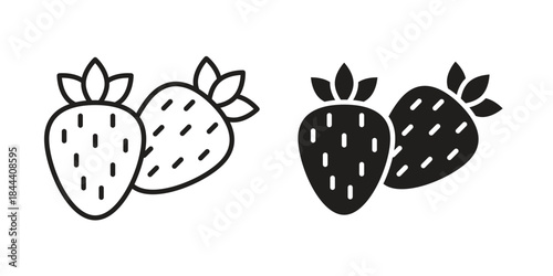 Strawberry icon set. Outline symbol editable.