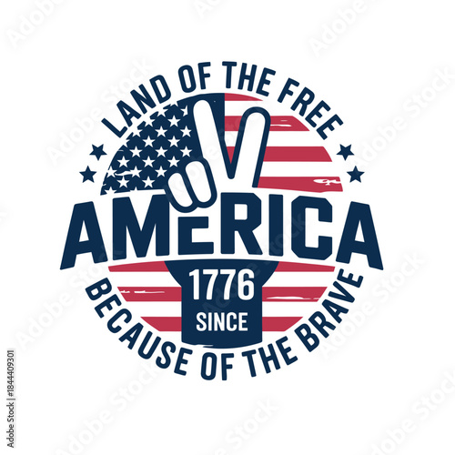 Vintage Patriotic America 1776 - Land of the Free Peace Sign Illustration