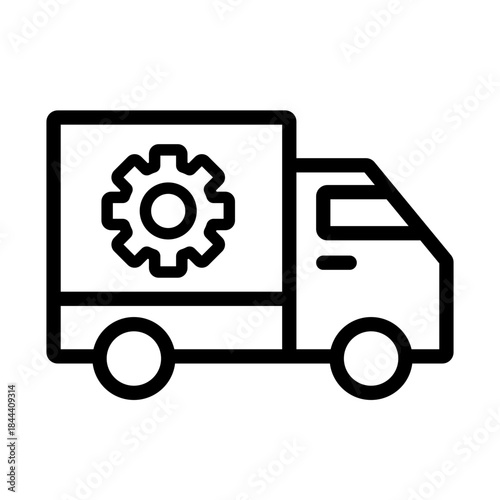 Service truck with gear icon representing technical support, maintenance service, logistics repair, and operational assistance.
