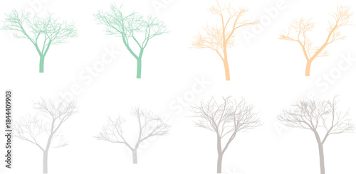 bare trees in different colors and styles on white background