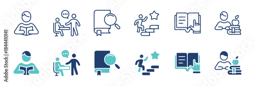 Education and Learning Icons Set Reading Conversation and Achievement