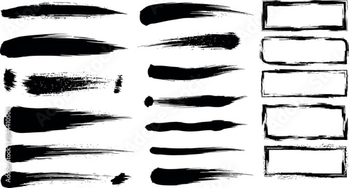 vector brush strokes black ink grunge element border illustration set and watercolor collection for frame design and 