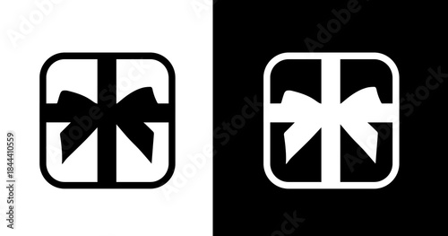 black and white illustration of gift box icon