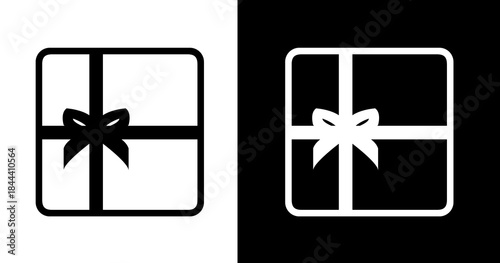 black and white illustration of gift box icon