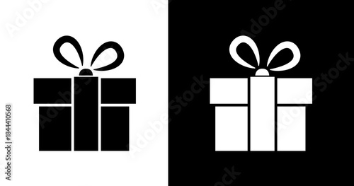 black and white illustration of gift box icon
